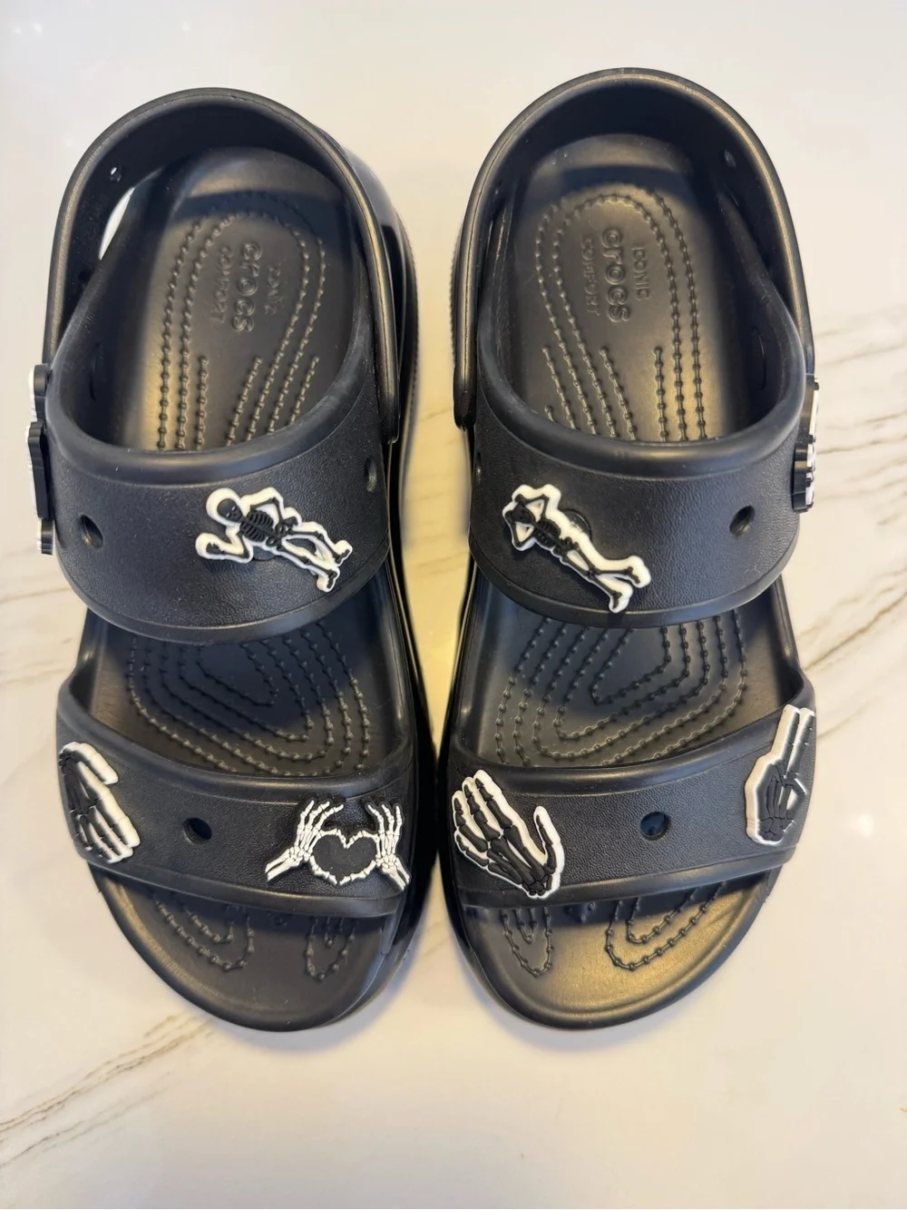 Crocs Mega Crush Sandal in Black with removable Gothic Skeleton Charms